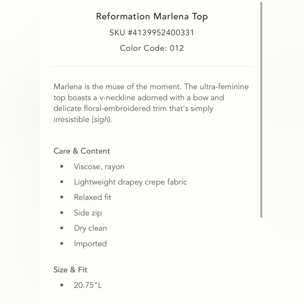 Reformation NWT Marlena Top - Picture 5 of 6